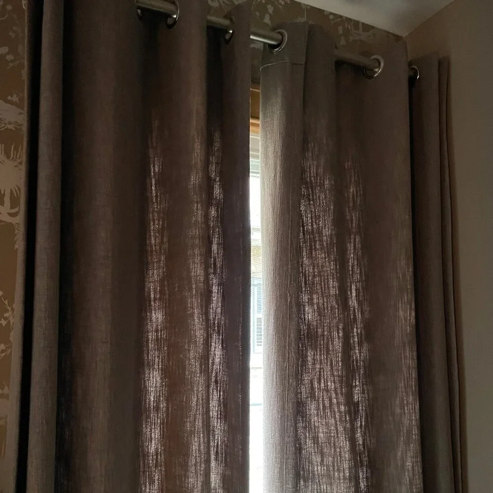 Dark Grey Cotton Blend Grommet Top Curtain Panel Drapes 50